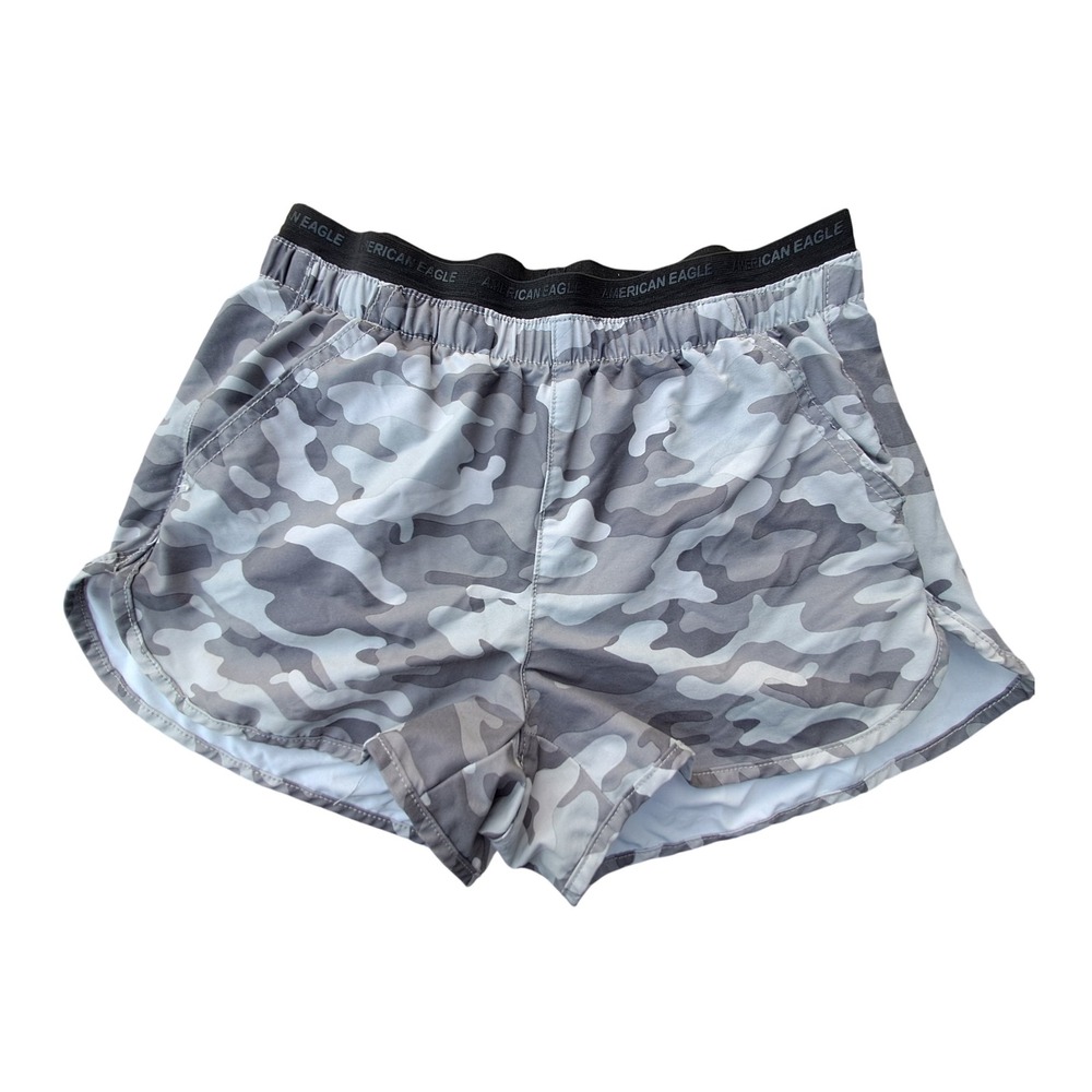American Eagle Women's Gray Camo Dolphin Shorts Elastic‎ Waist Size Small 6692